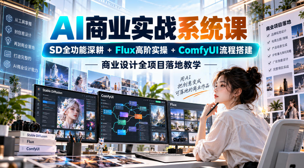 AI商业实战系统课|SD全功能深耕+Flux高阶实操+Comfyui流程搭建,商业设计全项目落地教学-识享社