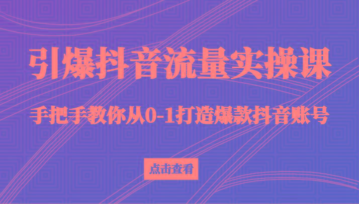引爆抖音流量实操课，手把手教你从0-1打造爆款抖音账号(27节课)-识享社