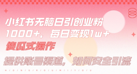 小红书无脑每日引流创业粉500+，小白每天只花半小时，躺赚长尾收益【揭秘】-识享社