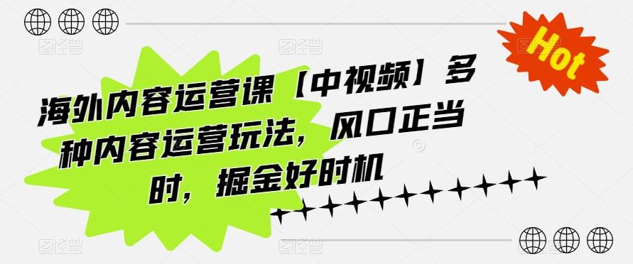 海外内容运营课【中视频】多种内容运营玩法，风口正当时，掘金好时机-识享社