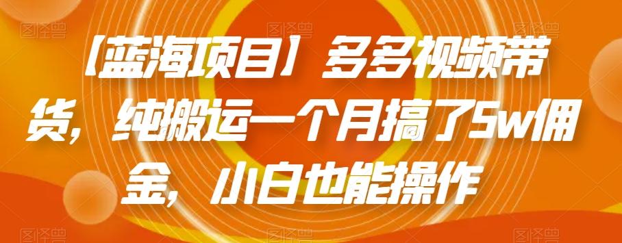 【蓝海项目】多多视频带货，纯搬运一个月搞了5w佣金，小白也能操作【揭秘】-识享社