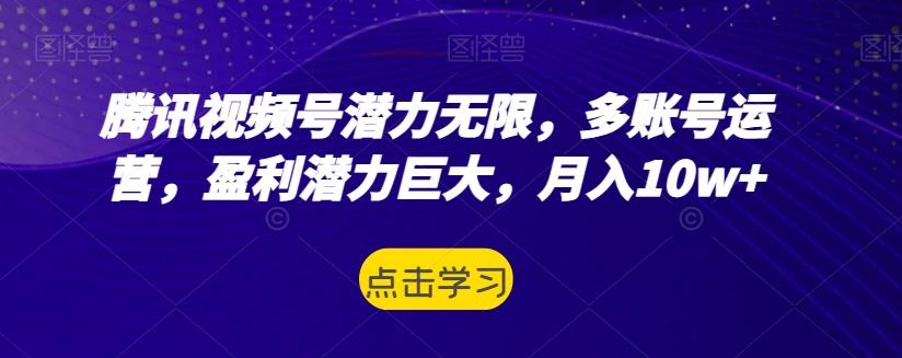 腾讯视频号潜力无限，多账号运营，盈利潜力巨大，月入10w+-识享社
