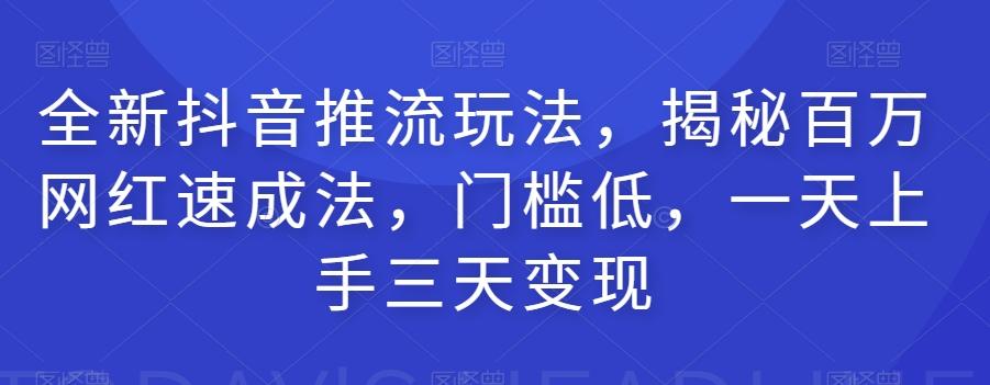 全新抖音推流玩法，揭秘百万网红速成法，门槛低，一天上手三天变现-识享社