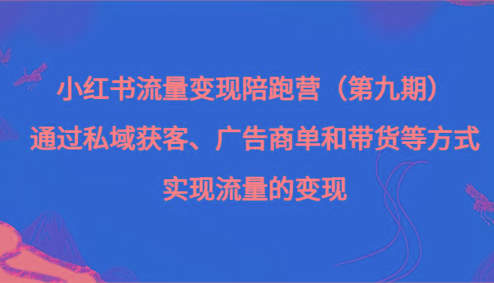 小红书流量变现陪跑营（第九期）通过私域获客、广告商单和带货等方式实现流量变现-识享社