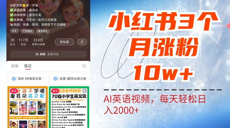 小红书三个月涨粉10W，AI英语视频0成本制作，每天轻松日入2000+-识享社