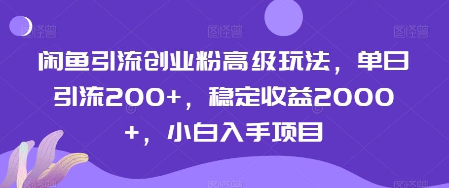 闲鱼引流创业粉高级玩法，单日引流200+，稳定收益2000+，小白入手项目-识享社