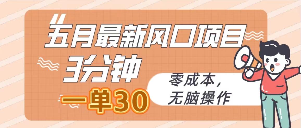 五月最新风口项目，3分钟一单30，零成本，无脑操作-识享社