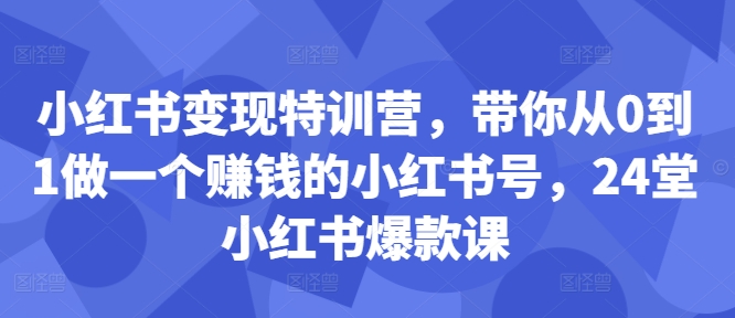 小红书变现特训营,带你从0到1做一个赚钱的小红书号,24堂小红书爆款课-识享社