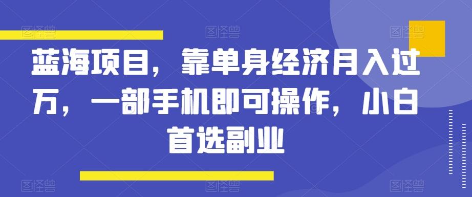 蓝海项目，靠单身经济月入过万，一部手机即可操作，小白首选副业【揭秘】-识享社