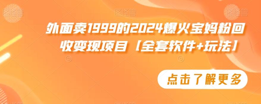 外面卖1999的2024爆火宝妈粉回收变现项目【全套软件+玩法】【揭秘】-识享社