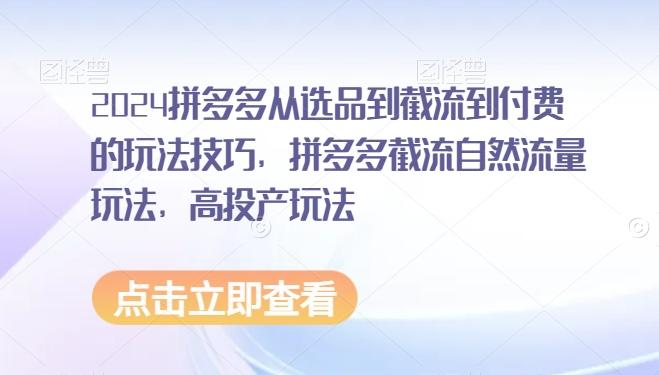 2024拼多多从选品到截流到付费的玩法技巧，拼多多截流自然流量玩法，高投产玩法-识享社