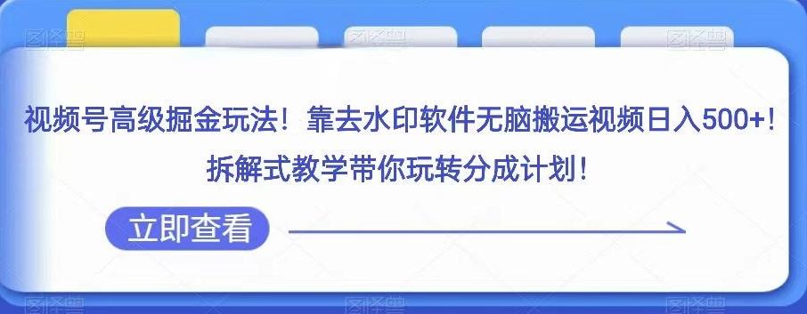 视频号高级掘金玩法，靠去水印软件无脑搬运视频日入500+，拆解式教学带你玩转分成计划【揭秘】-识享社