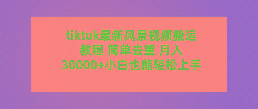 (9804期)tiktok最新风景视频搬运教程 简单去重 月入30000+附全套工具-识享社