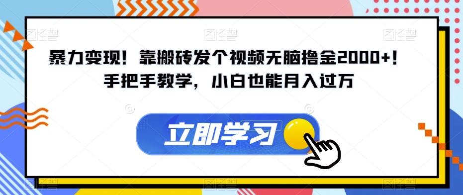 暴力变现!靠搬砖发个视频无脑撸金2000+!手把手教学,小白也能月入过万【揭秘】-识享社