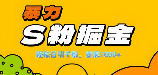 单人单机日引千粉,变现1k+,S粉流量掘金计划攻略【揭秘】-识享社