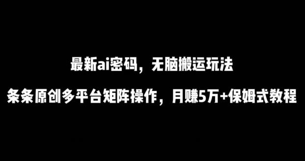 最新ai流量密码，傻瓜式搬运玩法，条条原创，多平台矩阵操作，月赚5万+保姆式教程【揭秘】-识享社