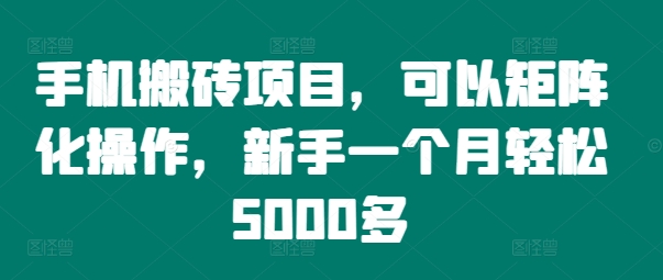 手机搬砖项目，可以矩阵化操作，新手一个月轻松5000多-识享社
