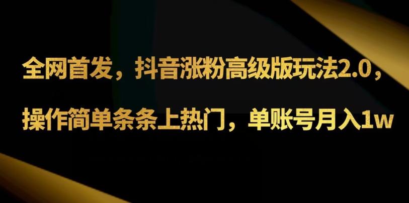 抖音涨粉高级版玩法3.0，操作简单条条上热门，单账号月入1w可批量矩阵（附1500素材）-识享社