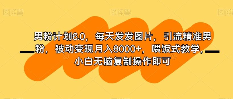 男粉计划6.0，每天发发图片，引流精准男粉，被动变现月入8000+，喂饭式教学，小白无脑复制操作即可-识享社