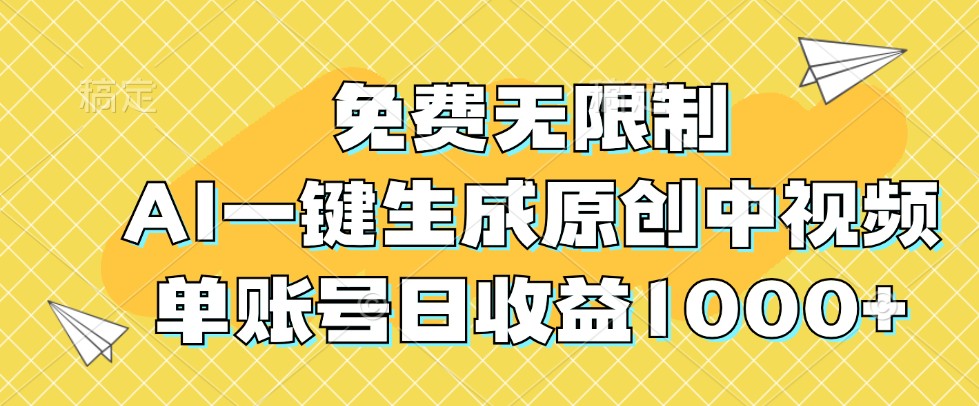 免费无限制,AI一键生成原创中视频,单账号日收益1000+-识享社