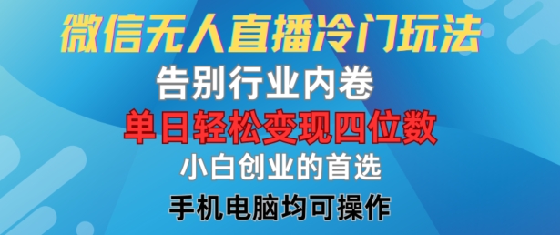 微信无人直播冷门玩法，告别行业内卷，单日轻松变现四位数，小白的创业首选【揭秘】-识享社
