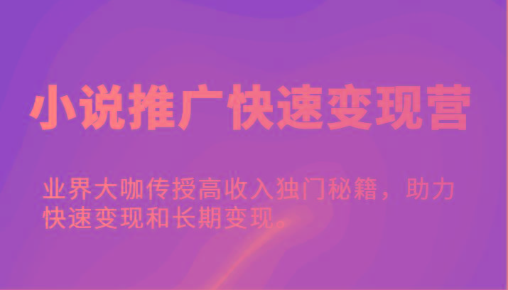 小说推广快速变现营-业界大咖传授高收入独门秘籍，助力快速变现和长期变现。-识享社
