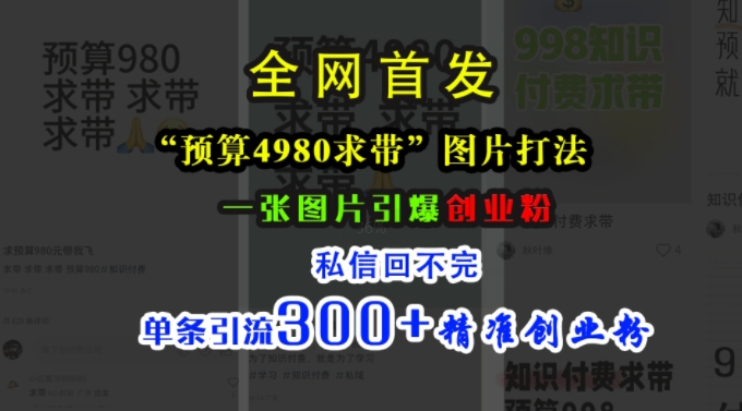 小红书“预算4980带我飞”图片打法，一张图片引爆创业粉，私信回不完，单条引流300+精准创业粉-识享社