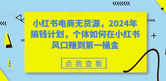 小红书电商无货源，2024年搞钱计划，个体如何在小红书风口赚到第一桶金-识享社