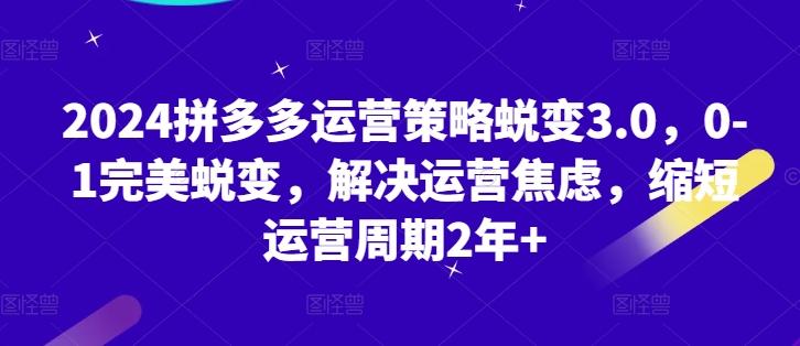 2024拼多多运营策略蜕变3.0，0-1完美蜕变，解决运营焦虑，缩短运营周期2年+-识享社