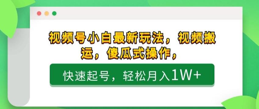视频号小白最新玩法，视频搬运，傻瓜式操作，快速起号，轻松月入1W+-识享社
