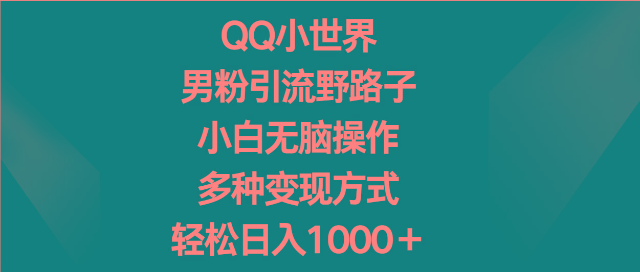 QQ小世界男粉引流野路子,小白无脑操作,多种变现方式轻松日入1000+-识享社