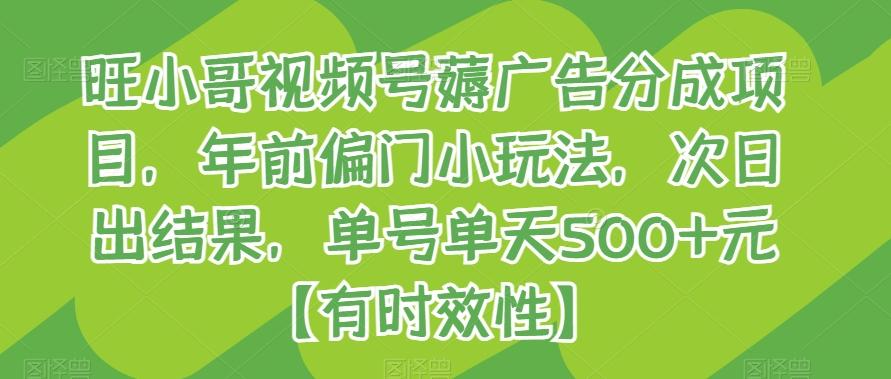 旺小哥视频号薅广告分成项目，年前偏门小玩法，次日出结果，单号单天500+元【有时效性】-识享社