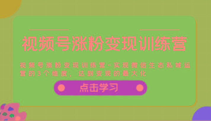 视频号涨粉变现训练营-实现微信生态私域运营的3个维度，达到变现的最大化-识享社