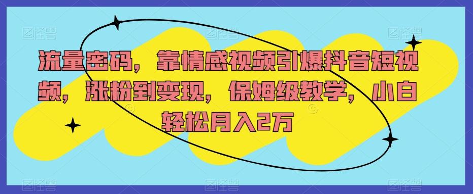 流量密码,靠情感视频引爆抖音短视频,涨粉到变现,保姆级教学,小白轻松月入2万【揭秘】-识享社