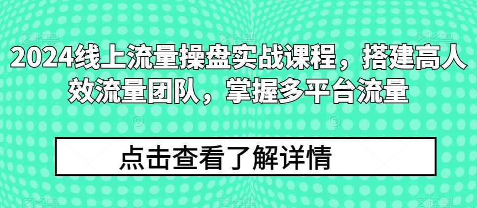 2024线上流量操盘实战课程，搭建高人效流量团队，掌握多平台流量-识享社