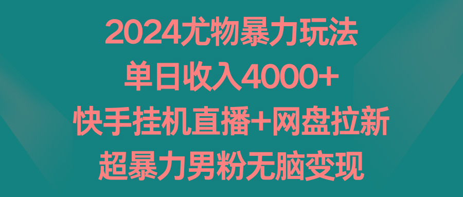 2024尤物暴力玩法 单日收入4000+快手挂机直播+网盘拉新 超暴力男粉无脑变现-识享社
