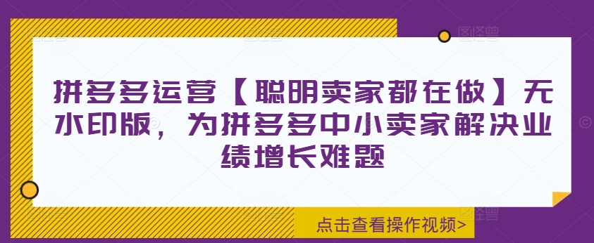 拼多多运营【聪明卖家都在做】无水印版，为拼多多中小卖家解决业绩增长难题-识享社