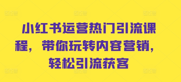 小红书运营热门引流课程,带你玩转内容营销,轻松引流获客-识享社