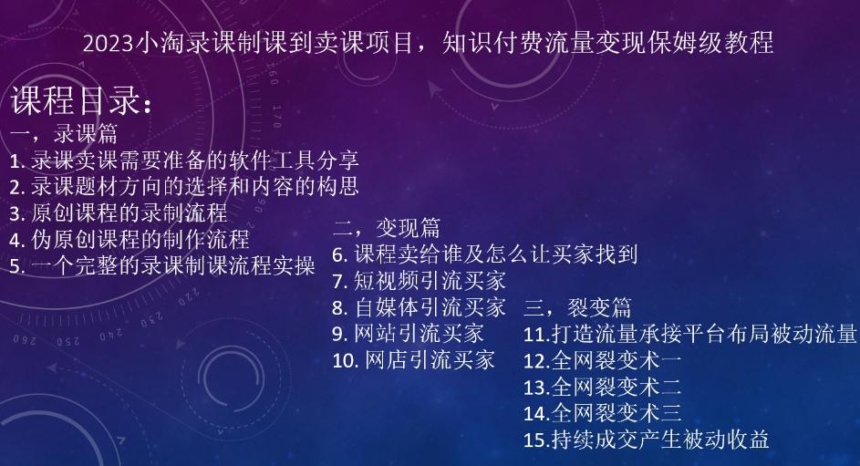 2023小淘录课制课到卖课项目，知识付费流量变现保姆级教程-识享社