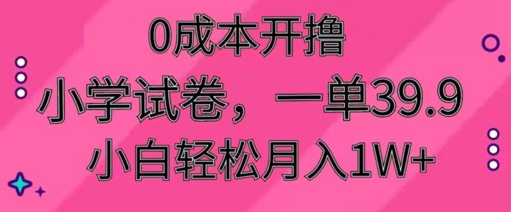 0成本开撸，小学试卷，一单39.9，小白轻松月入1W+-识享社