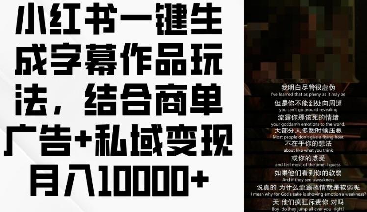 小红书一键生成字幕作品玩法，结合商单广告+私域变现月入1w+【揭秘】-识享社