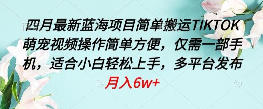 四月最新蓝海项目，简单搬运TIKTOK萌宠视频，操作简单方便，仅需一部手机【揭秘】-识享社