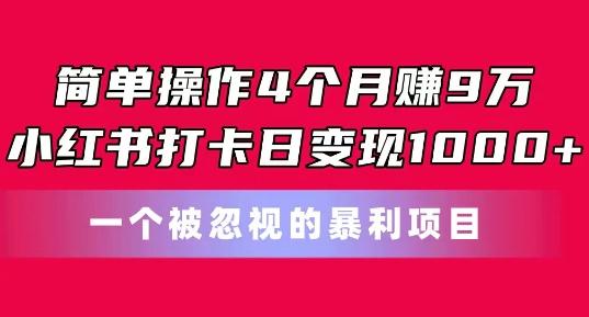 简单操作4个月赚9w，小红书打卡日变现1k，一个被忽视的暴力项目【揭秘】-识享社