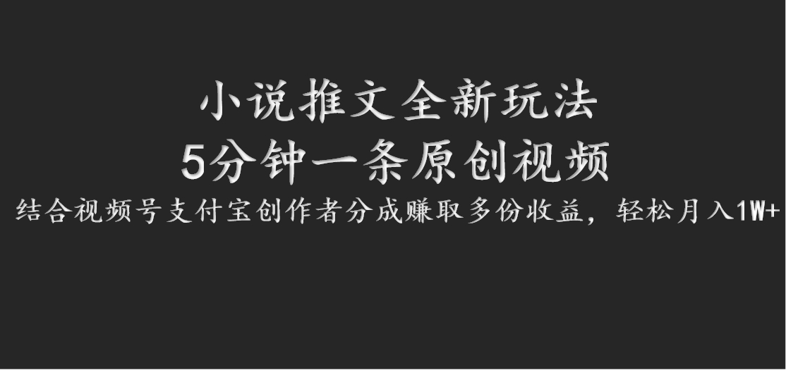 小说推文全新玩法，5分钟一条原创视频，结合视频号支付宝创作者分成赚取多份收益-识享社